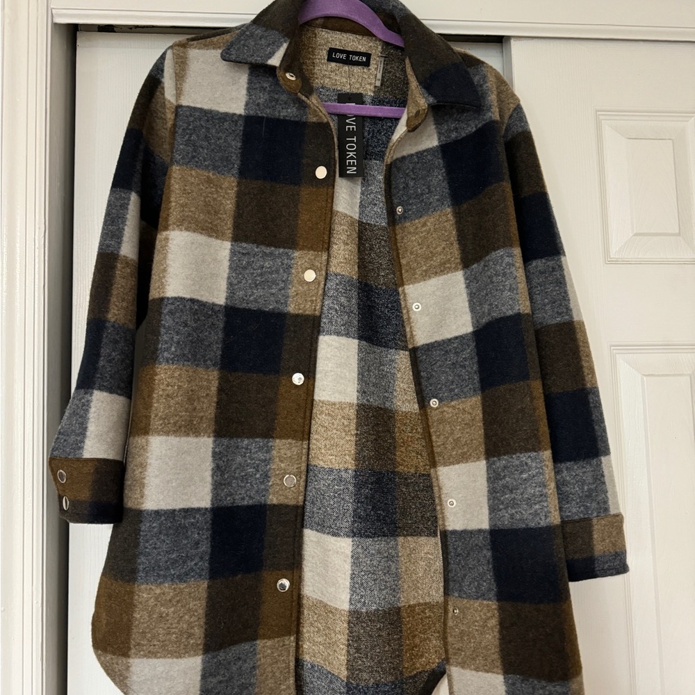 Love Token Women's oversized Checkered Cardigan - Brown, Gray, Cream